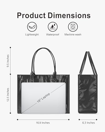 Large PVC Tote Bag for Women, Kraft Paper Handbag Beach Tote with Letter Print, Top Handle Purse for Work Travel Shopping
