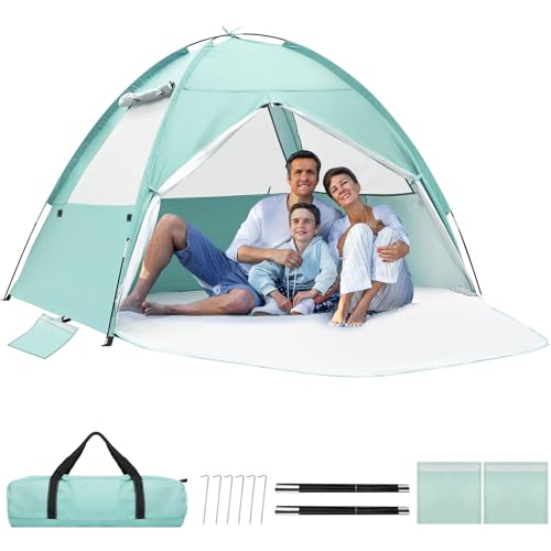 NHOWIN Beach Tent for 3-4 Person, Large Easy Setup Beach Shade Canopy with UPF 50＋ UV Protection, Portable Shade Tent with...