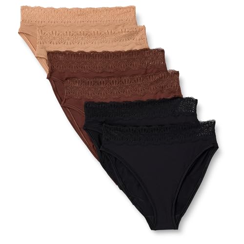 Amazon Essentials Women's Peached Microfiber with Lace Trim High Waisted High Leg Panty, Pack of 6