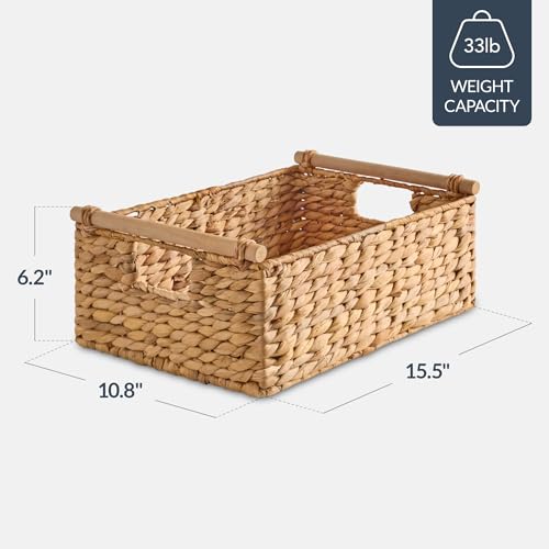 Best Choice Products Wicker Storage Basket, Shelf Organizer Basket w/Wooden Handles, Woven Rectangular Storage Bin, Natura...