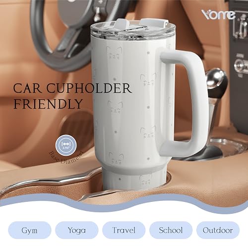 YOME 40 oz Cat Gray Tumbler with Handle and Flip Straw for Women | Stainless Steel Insulated Water Bottle | Keeps Drinks C...