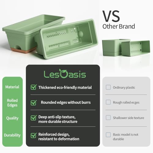 LESOASIS Window Box Planter, 6 Pack Plastic Vegetable Flower Window Planters Boxes 16 Inches Rectangular Flower Pots with ...