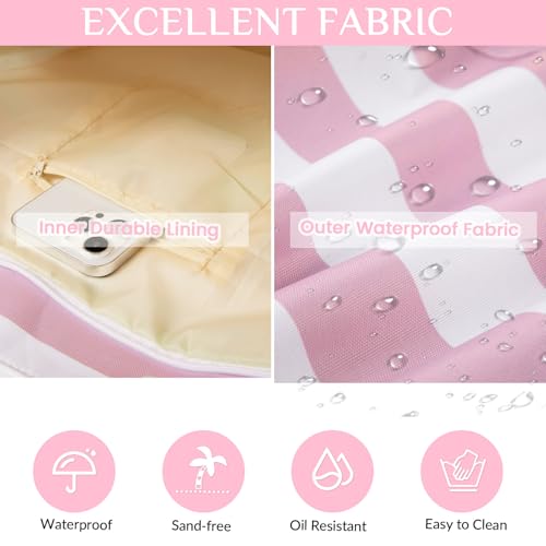 fauson Beach Bags for Women - Large Beach Tote Bag Waterproof Sandproof with Zipper, Swiming Pool Bag