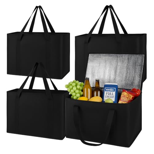 musbus 4-Pack insulated trunk organizer car cooler bag Food Insulated Grocery shopping bags, Black, reusable,zipper,foldab...
