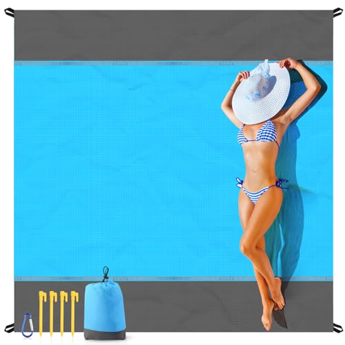 EASYFUN Beach Blanket Sandproof Oversized, 79''×83'' Extra Large Beach Mat, Portable Picnic Mat for Travel Camping Hiking,...