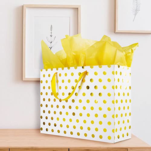 Plauthus 15.7" Extra Large Gift Bags for Presents with Tissue Paper for Birthday Party and Baby Shower (4 Pack, Gold, Rose...