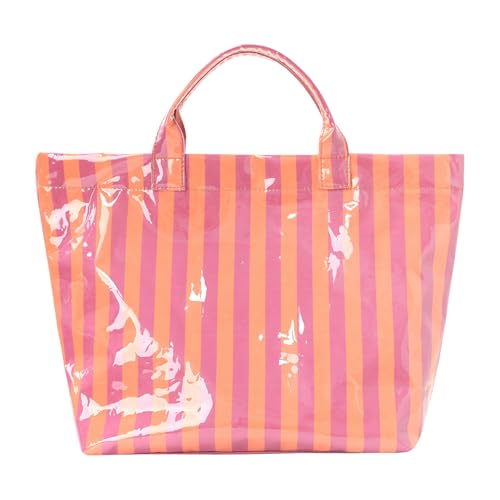 JQWYGB Striped PVC Tote Bag Large Glossy Striped Handbags Waterproof Top Handle Bag Plastic Tote Handbag Beach Travel Work