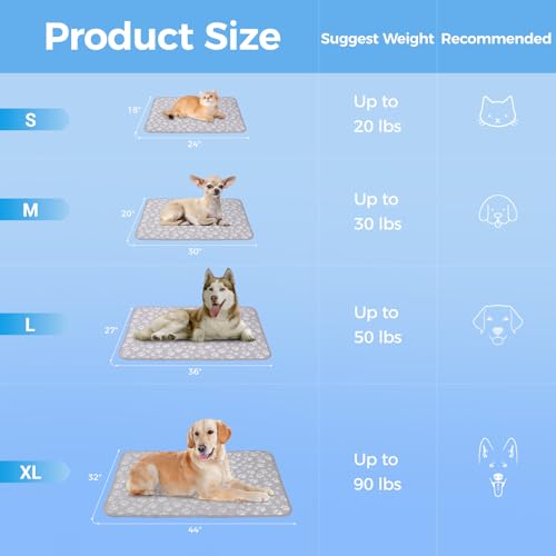 Rywell Cooling Mat for Dogs New Grey Edition, 24''x 18''Endothermic Color Changing Arc-Chill Cooling Fiber,Washable Non-To...
