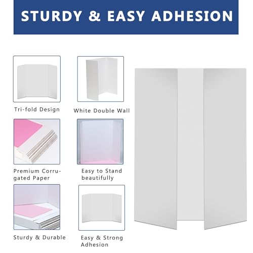 Rsgift 4 Pcs Small Tri-fold Poster Boards with Double Sided Tapes and Cardboard,21.2x13.8 inches,Corrugated Presentation B...