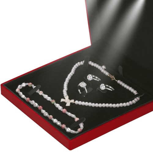 LETURE Large Velvet Jewelry Set Gift Box, Necklace Box With LED Light, Elegant Velvet Gift Box For Bracelet Necklace Earri...