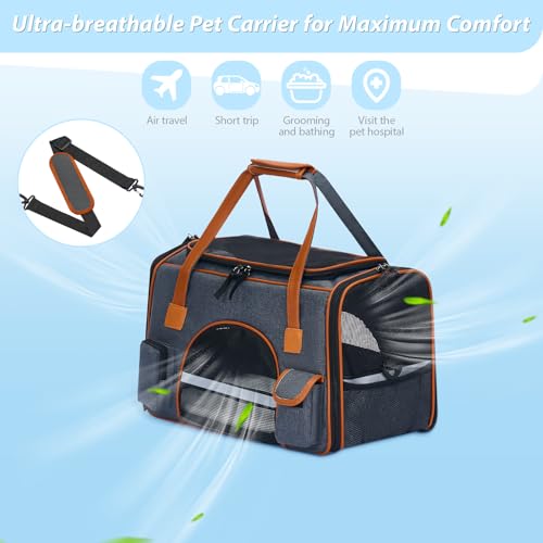 Pesen 18x11x11 Inches Cat Carrier– Fits Pets Up to 16 lbs, Anti-Collapse Design, Multiple Storage Pockets, Cat Carrier Sof...