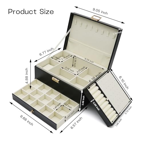 Jewelry Organizer, Travel Jewelry Box Organizers for Women Girls, Jewellery Display Holder 3 Layers Large PU Leather Jewel...