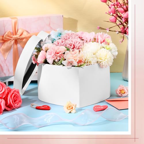 Nuenen Heart Gift Boxes with Lid & Floral Foam Set, Flower Gift Box with Clear Cellophane 9.8 x 9 x 5 Inches for Mother's ...
