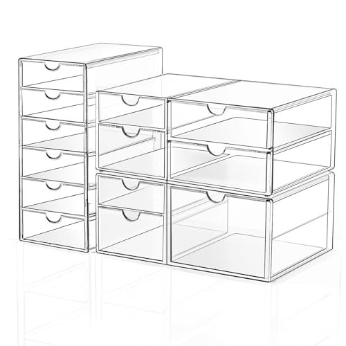 Makeup Drawer Storage Organizer with 13 Drawers, 3 Set Acrylic Office Desk Organization and Storage, Dustproof Drawer Orga...