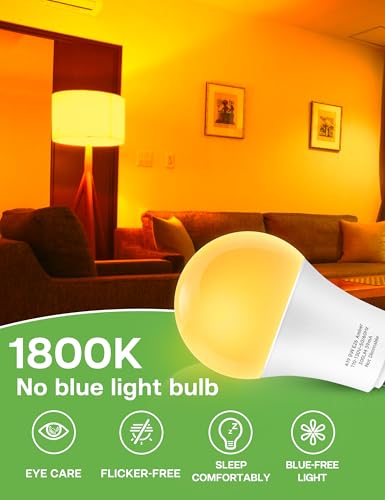 Eastiya Amber Light Bulbs for Sleep: 9W Amber Warm 1800K, Blue Blocking Dim Bulbs 60W Equivalent, E26 Bulb for Mood Soothi...