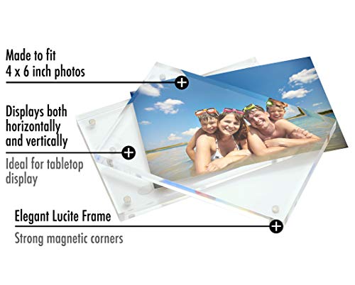 Americanflat 4x6 Acrylic Picture Frame - Double Sided Frames with Magnetic Corners - Transparent Acrylic Frames for Desk o...