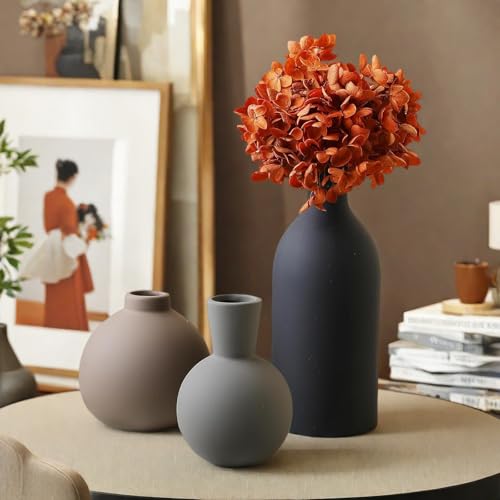 Ceramic Vase Set of 3, Vases Home Decor, Neutral Rustic Modern Farmhouse Decor, Pottery Vases for Pampas Grass Dried Fresh...