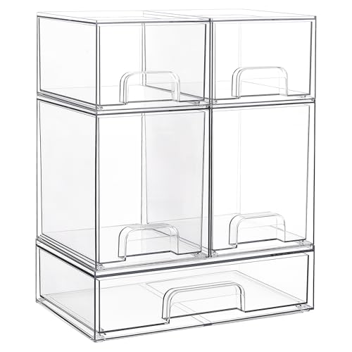 Vtopmart Stackable Storage Drawers Set of 5, Clear Plastic Organizer Bins for Baby Bottle, Beauty Supplies Storage, Ideal ...