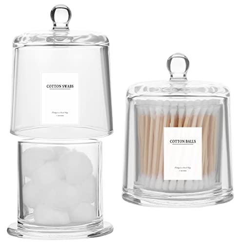 rejomiik 2 Pack Qtip Holder Thick Glass Apothecary Jars with Lid for Bathroom Accessories Vanity Organizers and Makeup Sto...