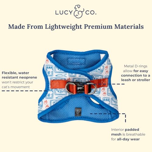 Lucy & Co. Tinned Fish Step-in Cat Harness & Leash Bundle – Reflective, Breathable & Adjustable Harness for Cats, Kittens...