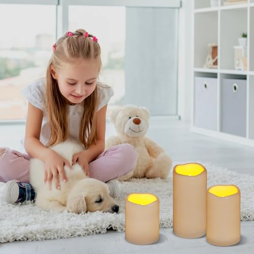 Flameless Candles 4" 5" 6" Set of 3 Ivory Outdoor Indoor Pillars 3" Diameter Battery Operated Flickering Candles Include 1...