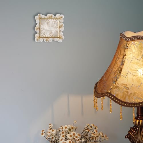 VINLIFE Small Vintage Picture Frames 4x4 Antique White and Gold Ornate Flower Picture Frame with Real Glass Tabletop and W...