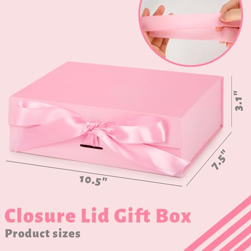 JOHOUSE Pink Gift Box, 10.5" x 7.5" x 3.1" Gift Boxes For Presents With Lids and Magnetic Closure Collapsible for Mother's...