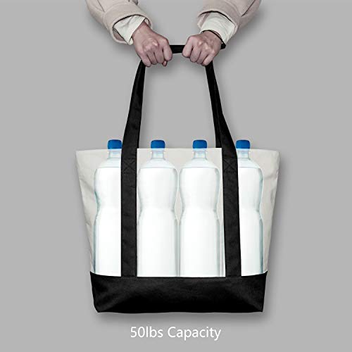 TOPDesign 1 | 3 | 6 | 30 Pack Canvas Tote Bag with an External Pocket, Reusable Grocery Shopping Bag, Top Zipper Closure, ...