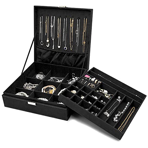 ProCase Velvet Jewelry Box Organizer for Women Father's Day, 2 Layer Jewelry Display Storage Holder Case for Necklace Earr...