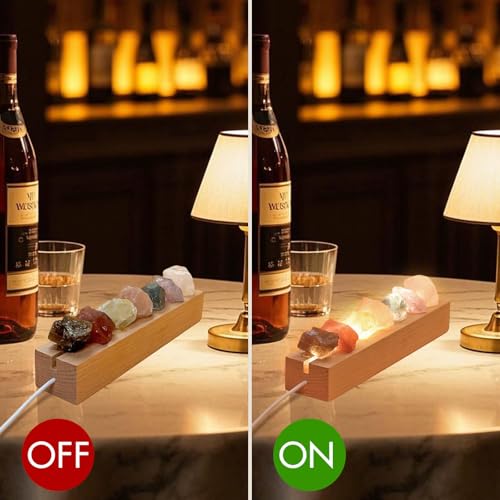 HYAMVOR Healing Crystal Night Light,7 Chakra Stones Bedside Lamp,Mood Light with Wooden LED Light Base,Healing Stones Posi...