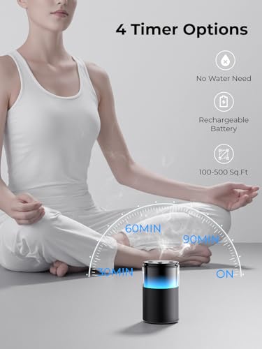 Pmsusoow Waterless Diffuser for Essential Oil: Mini Battery Scent Diffuser for Room&Home&Car with 9 Colors LED Light - Aro...