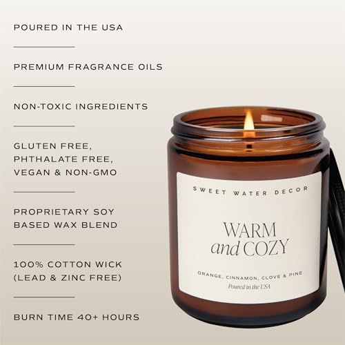 Sweet Water Decor Warm and Cozy Soy Candle - Orange Peel, Cinnamon, Ginger and Clove Scented Candles for Home - 9oz Amber ...