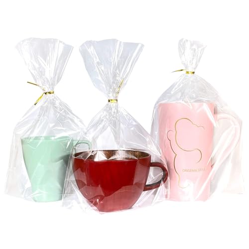PigPotParty Cellophane Bags 8x11 Inch, 50 Pack Clear Plastic Gift Bags with Bottom Gusset for Stand-Up Display, Medium Cel...