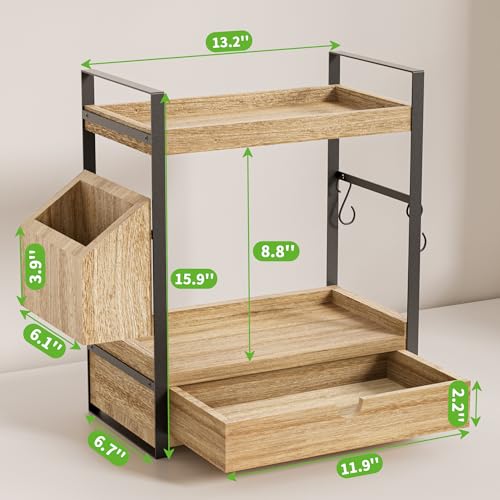 Aollewoiti 2-Tier Bathroom Counter Organizer with Drawer and Basket, Wood Countertop Organizer for Storage, Skincare Organ...