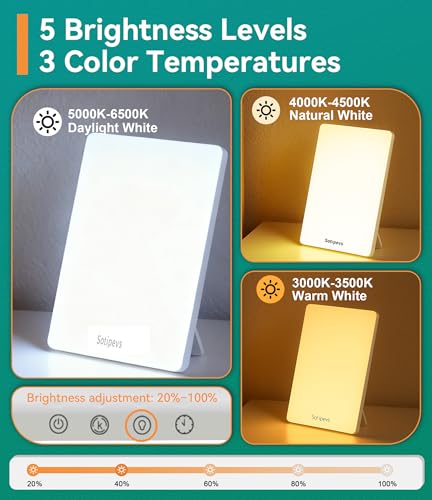 Sotipevs Light Therapy Lamp, 15,000 Lux Happy Lamp, Adjustable Brightness UV-Free, Touch Control Sun Lamp with Memory Func...