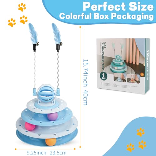 Goosheep Cat Toy Interactive Pet Plaything for Indoor Kitten Interactive Kitty Puzzle Ball with 2 Cat-Tease (Blue)