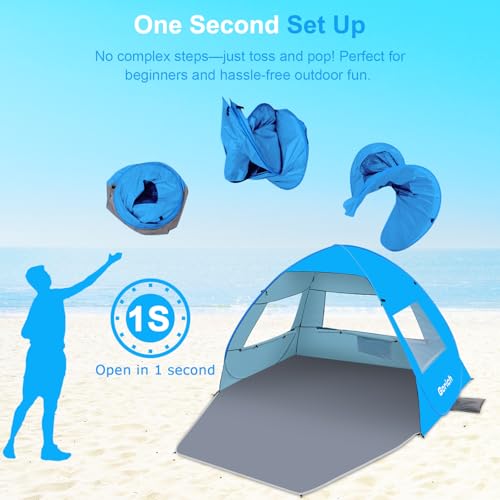 Gorich Easy Pop Up Beach Tent for 3-4 Person, UPF 50+ UV Protection Beach Umbrella Sun Shelter, Portable Lightweight Shade...
