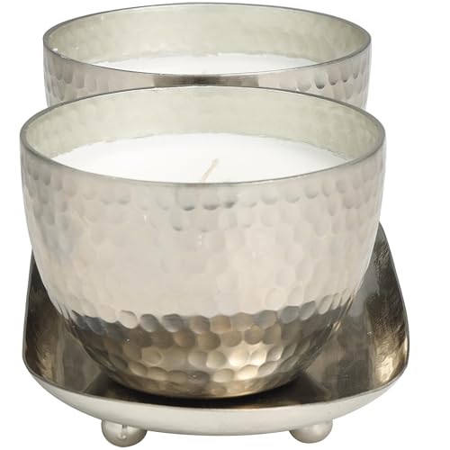 Deco 79 Metal Decorative Candle Sweet Bamboo Scented Hammered 10 oz 1 Wick Aromatherapy Candle with White Wax, Set of 2 Wa...