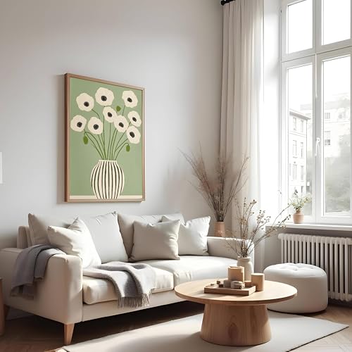 SKTBJWNYK Green Poppy Floral Wall Art,Minimalist Botanical Prints Green Abstract Poppy Painting Boho Minimalist Botanical ...