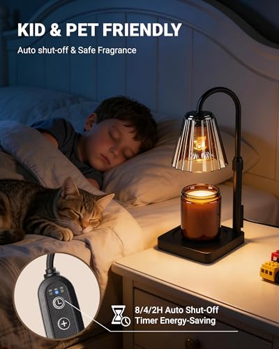 Fubink Candle Warmer Lamp with Timer & Dimmer, Shatterproof PC Shade, Adjustable Height for Jar Candles up to 5.3" Tall, M...