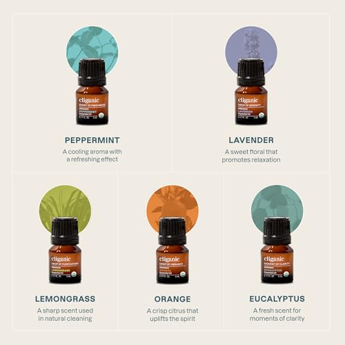 Cliganic Organic Essential Oils Set (Top 5 - The Classics) - 100% Pure Natural - Aromatherapy, Candle Making - Peppermint,...