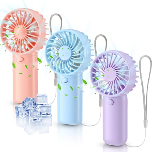 Rossesay 3 Pcs Mini Portable Fan Handheld Battery Operated Portable Small Personal Fans for Summer Travel Beach Indoor Out...