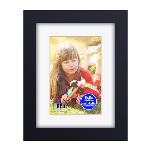 RPJC 6x8 inch Picture Frame Made of Solid Wood and High Definition Glass Display Pictures 4x6 with Mat or 6x8 Without Mat ...