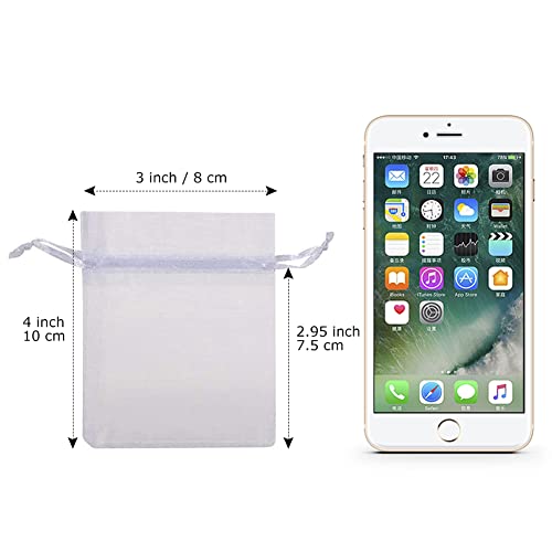 HRX Package 100pcs White Organza Jewelry Bags Drawstring 3 x 4 inch, Little Mesh Gift Pouches Mini Candy Bags for Small Pr...