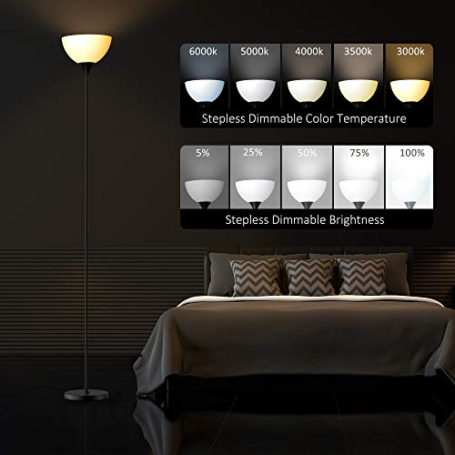 PESRAE Floor Lamp, Remote Control with Stpeless Color Temperatures and Brightness, Torchiere lamp for Bedroom, Living Roo...