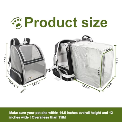 Texsens Cat Backpack - Expandable Pet Carrier for Medium Cats and Small Dogs up to 17 lbs - Breathable, Collapsible & Soft...