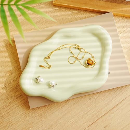 Gifts For Women Green Cloud Ceramic Jewelry Dish Tray, Vanity Ring Dish Ceramic Trinket Ring Holder, Room Decor Aesthetic,...