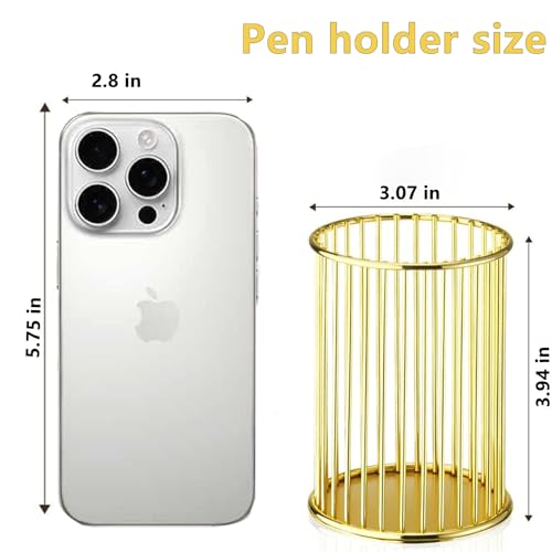 ZJEOSO Gold Metal Pen Holder for Desk - Heavy Duty Makeup Brush Organizer Cup with, Pencil Holder for Office & Home, Stora...