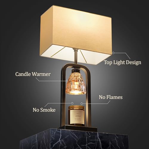 PoKat Lamp Candle Warmer Black, Farmhouse Candle Warmer Lamp with Timer Dimmer, Wax Light Warming Table Lamp for Jar Candl...