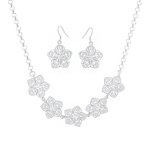 3 Circles Silver Hoop Earrings and Necklace Set for Women - 925 Plated Hypoallergenic Small Hoops